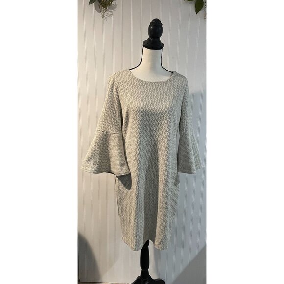 Tyler Böe Beige Geometric Textured Dress With Bell Sleeves Size L - Picture 1 of 12